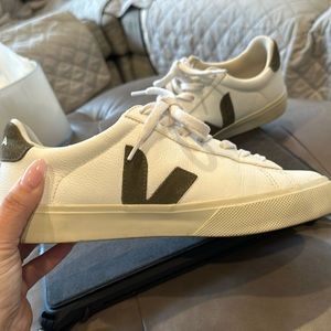 Veja canvas sneakers. In olive green and white.